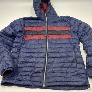 cotopaxi fuego hooded down jacket W size Medium Multi Color dark blue/maroon